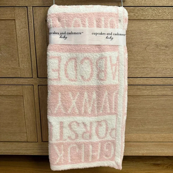 NWT Cupcakes and Cashmere Baby Blanket Pink Ivory Alphabet Print Throw - Picture 5 of 7